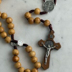 Wooden Rosary with Silver Accents